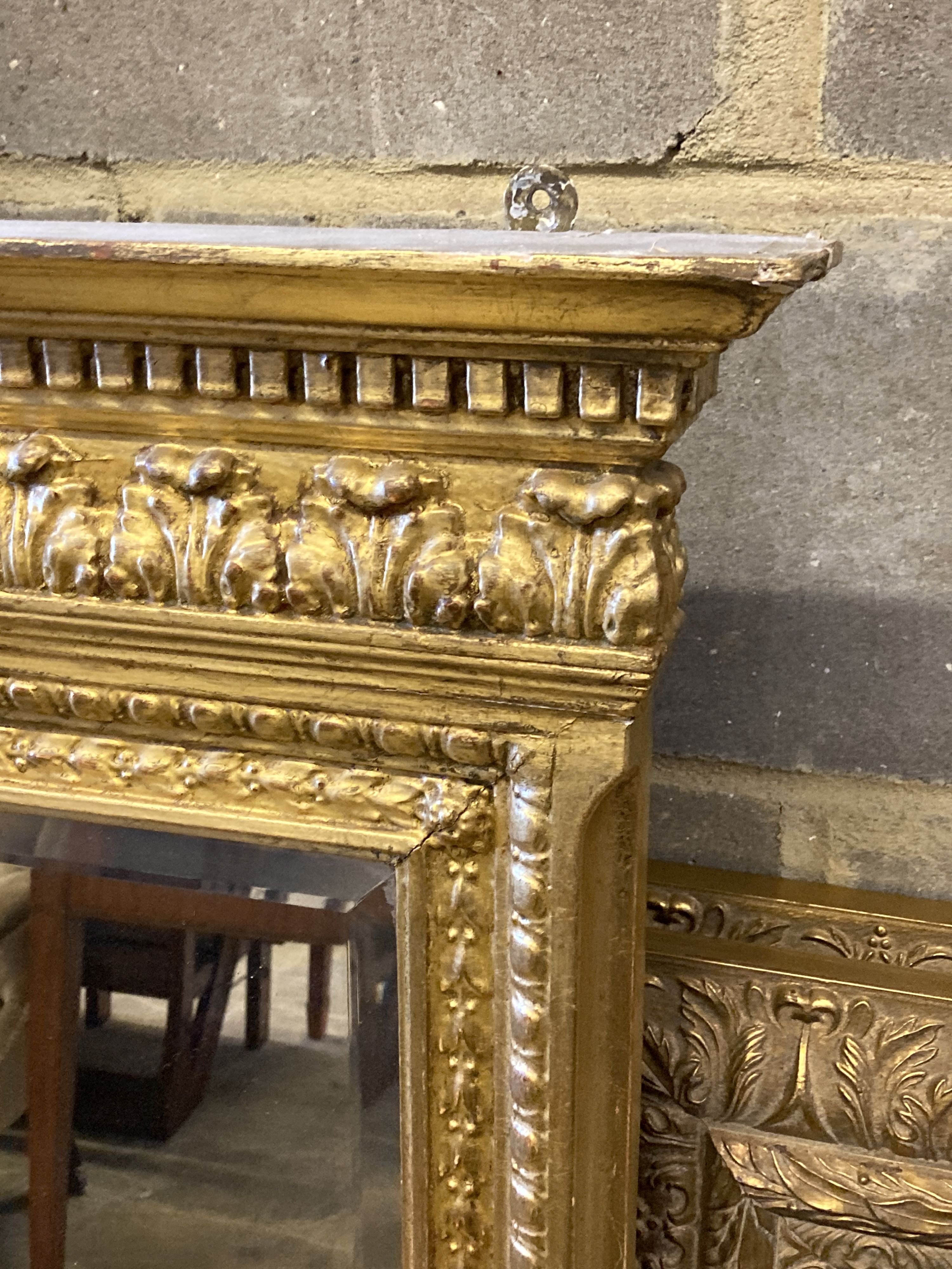 A 19th century giltwood and gesso overmantel mirror, width 120cm, height 138cm